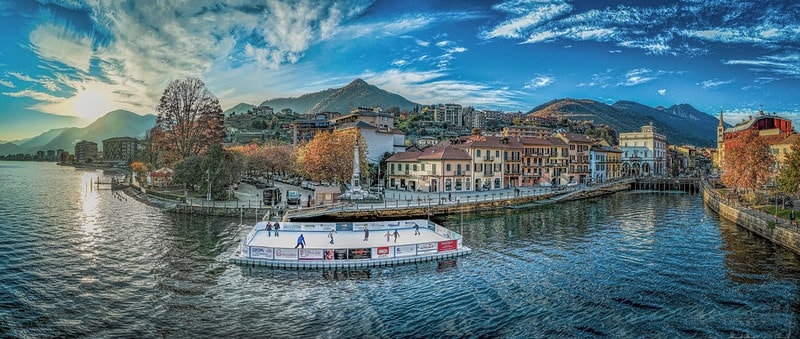 Ice rink on lake in Italy